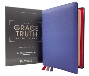 NIV, The Grace and Truth Study Bible (Trustworthy and Practical Insights), Premium Goatskin Leather, Blue, Premier Collection, Black Letter, Art Gilded Edges, Comfort Print book image