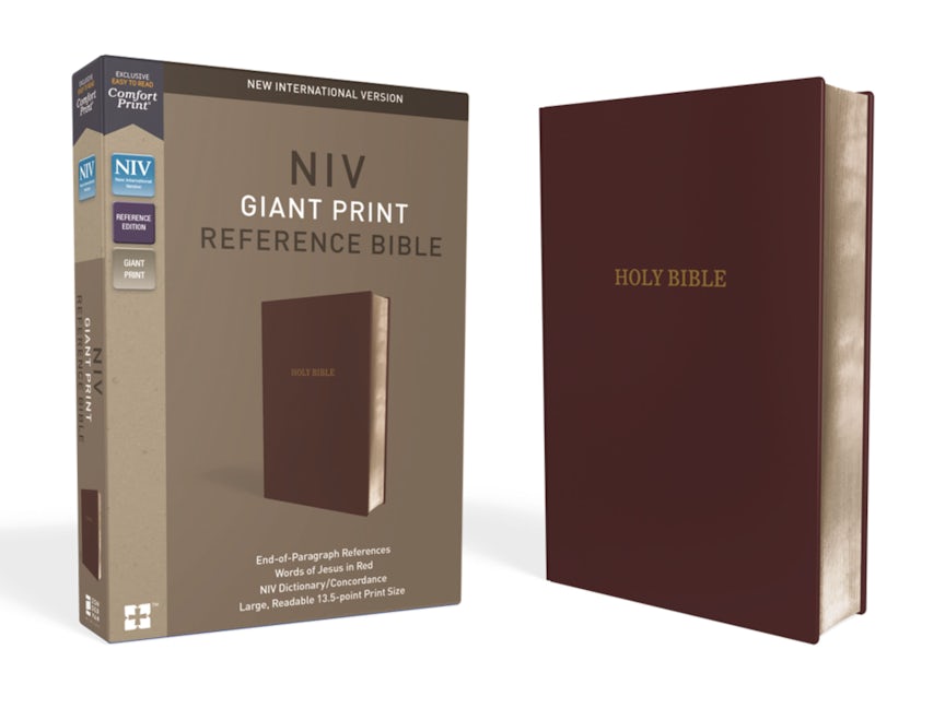NIV Reference Bible, Giant Print, Burgundy Leather Look, Red Letter, Comfort Print
