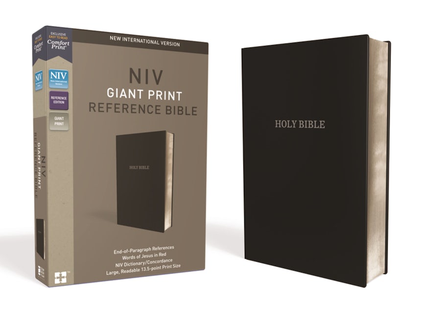 NIV Reference Bible, Giant Print, Black Leather Look, Red Letter, Comfort Print