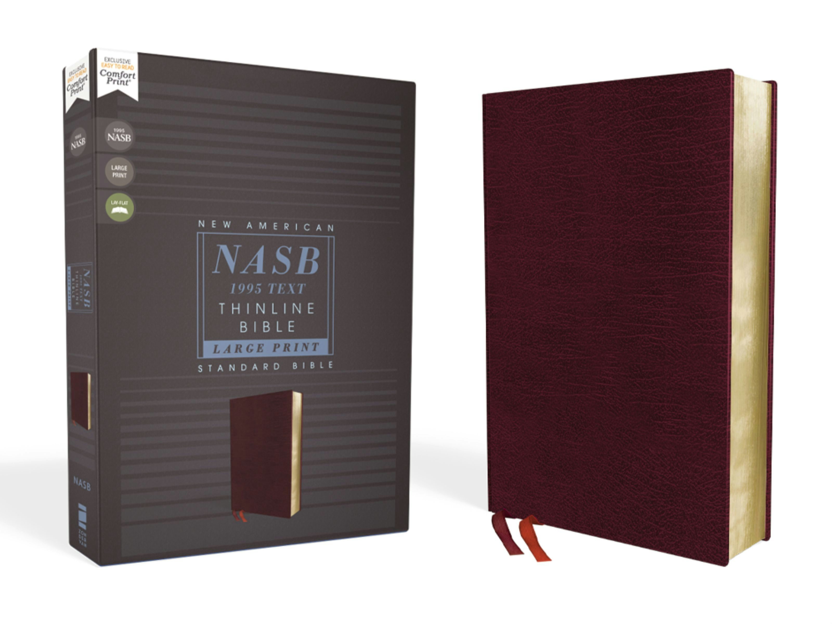 NASB, Thinline Bible, Large Print, Bonded Leather, Burgundy, Red Letter ...