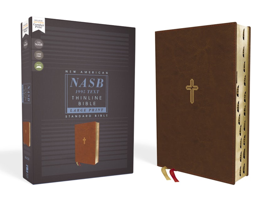 NASB, Thinline Bible, Large Print, Leathersoft, Brown, Red Letter, 1995