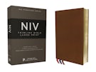 NIV, Thinline Bible, Large Print, Premium Goatskin Leather, Brown, Premier Collection, Black Letter, Art Gilded Edges, Comfort Print