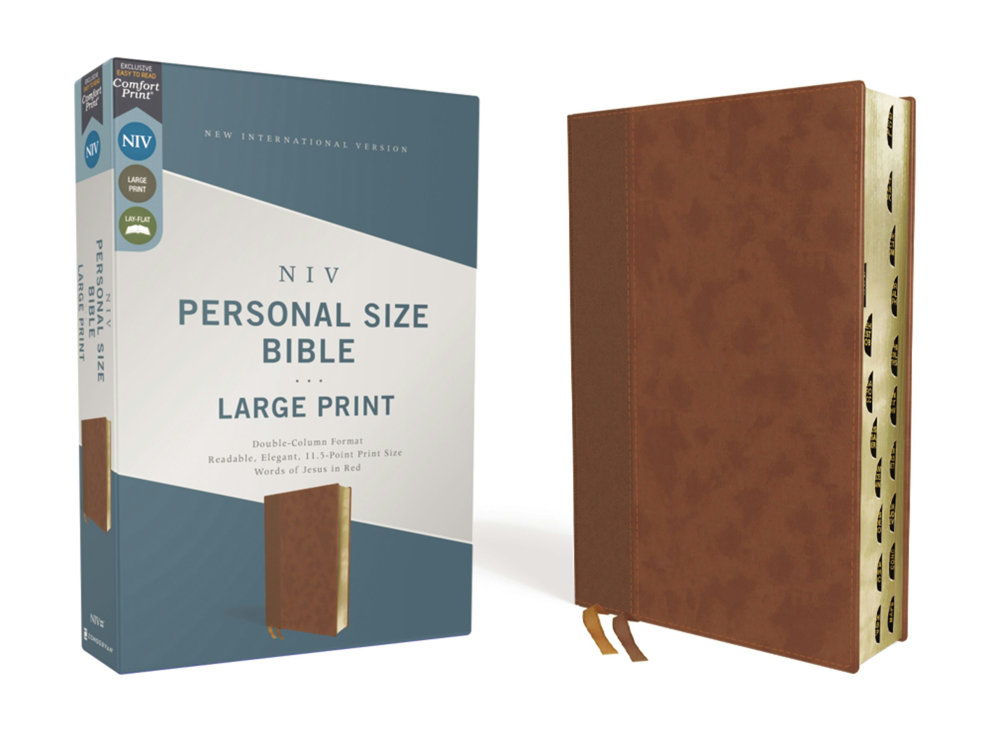 NIV Personal Size Bible Large Print Leathersoft Brown Red Letter   9780310458821 